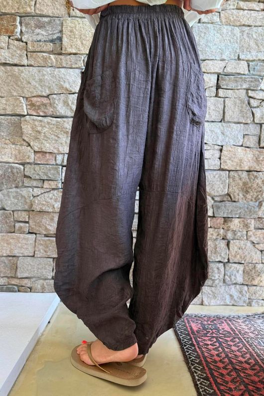 Lalli Damask Classic Tapered Barrel Leg Pant Chocolate